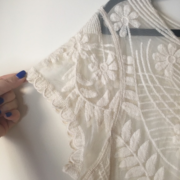 Express Cream Cap Sleeve Sheer Lace Top - Picture 7 of 10